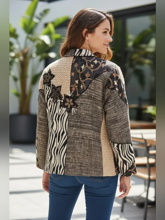 Coldwater Creek Vintage Mixed Media Ornate Patchwork Jacket Size M - Picture 2 of 16